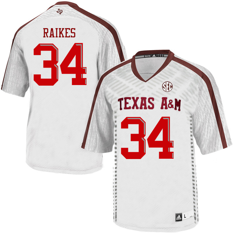 Men #34 Isaiah Raikes Texas A&M Aggies College Football Jerseys Sale-White